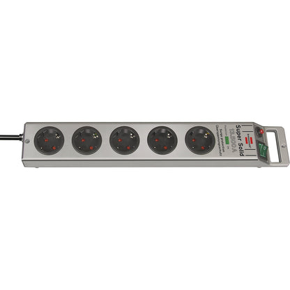 Super-Solid trailing socket, 5 sockets, with switch, overvoltage protection 13500 A.