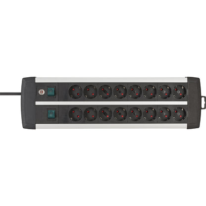 16-way Premium-Alu-Line trailing socket, with 2 switches, silver / black.