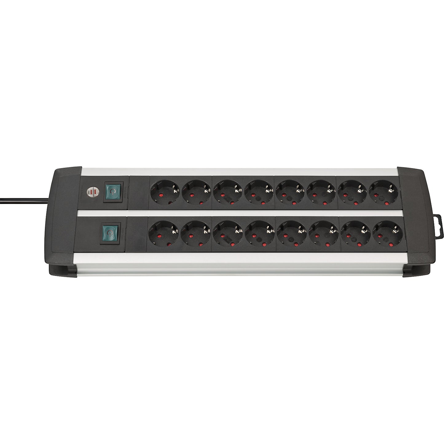 16-way Premium-Alu-Line trailing socket, with 2 switches, silver / black.