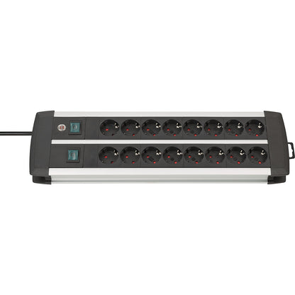16-way Premium-Alu-Line trailing socket, with 2 switches, silver / black.