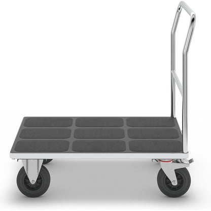 Platform truck with mesh panels, tubular push handle, solid rubber tyres, LxW 1050 x 700 mm, zinc plated.