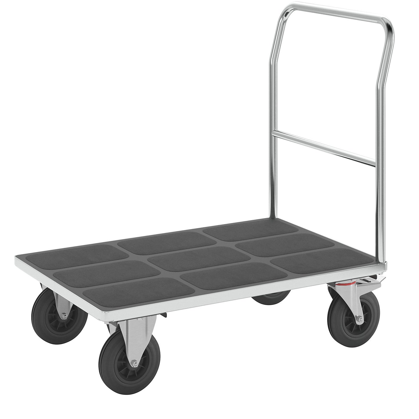 Platform truck with mesh panels, tubular push handle, solid rubber tyres, LxW 1050 x 700 mm, zinc plated.