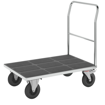 Platform truck with mesh panels, tubular push handle, solid rubber tyres, LxW 1050 x 700 mm, zinc plated.