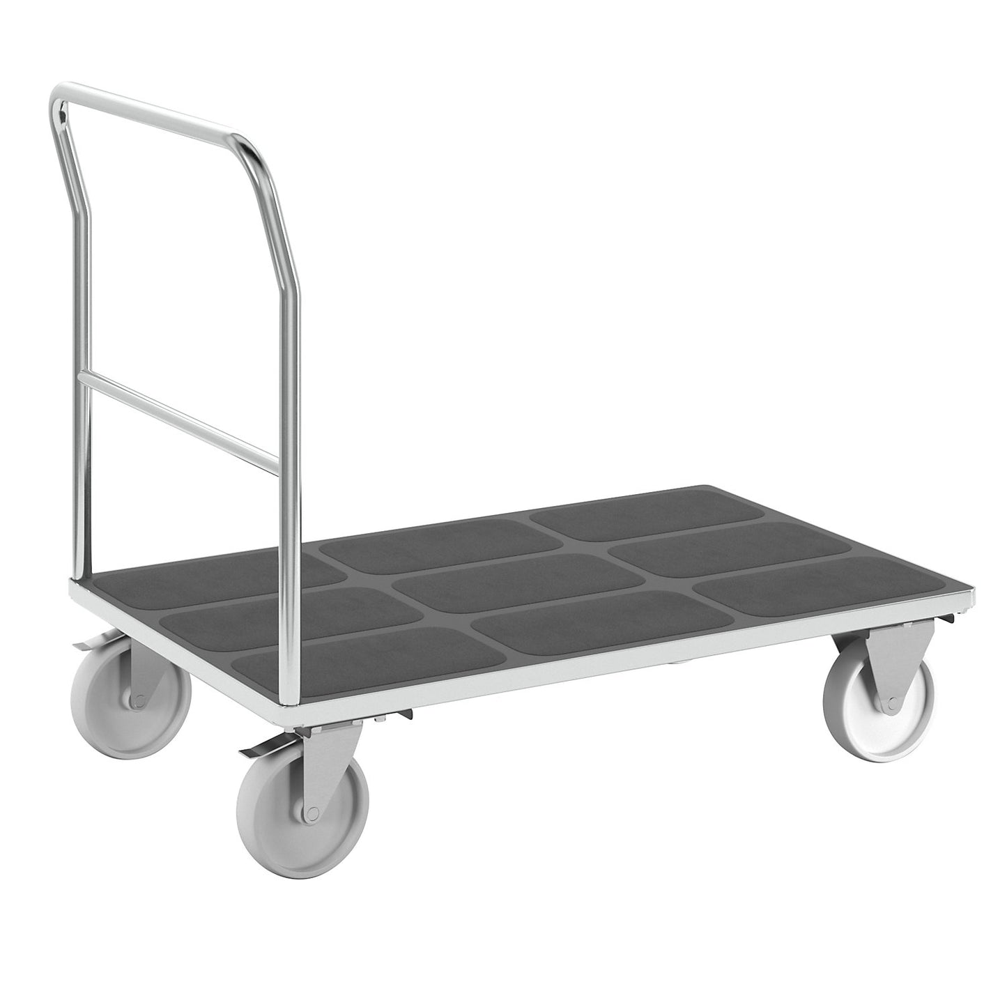 Platform truck with mesh panels, tubular push handle, nylon tyres, LxW 1250 x 800 mm, zinc plated.
