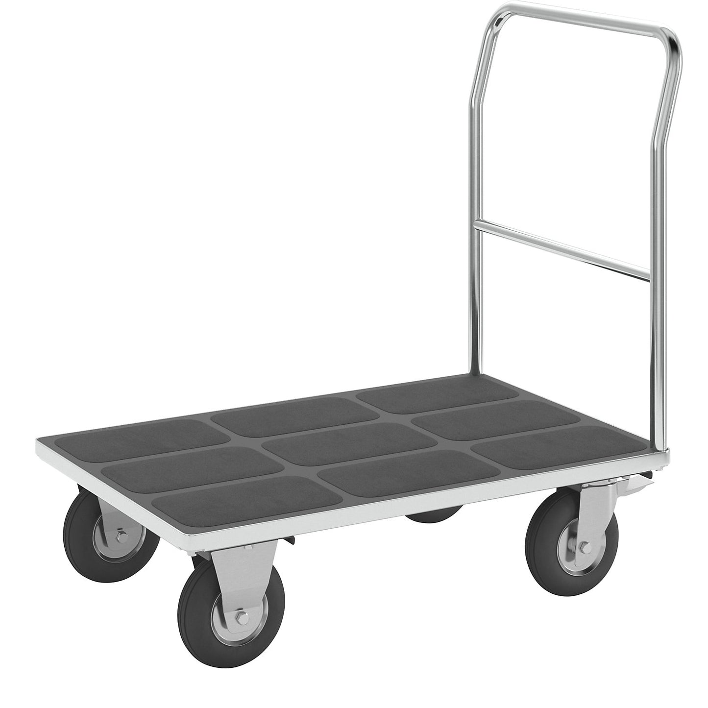 Platform truck with mesh panels, tubular push handle, pneumatic tyres, LxW 1050 x 700 mm, zinc plated.