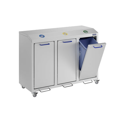 G®-COLLECT aluminium recyclable waste collector, capacity 3 x 45 l, silver.