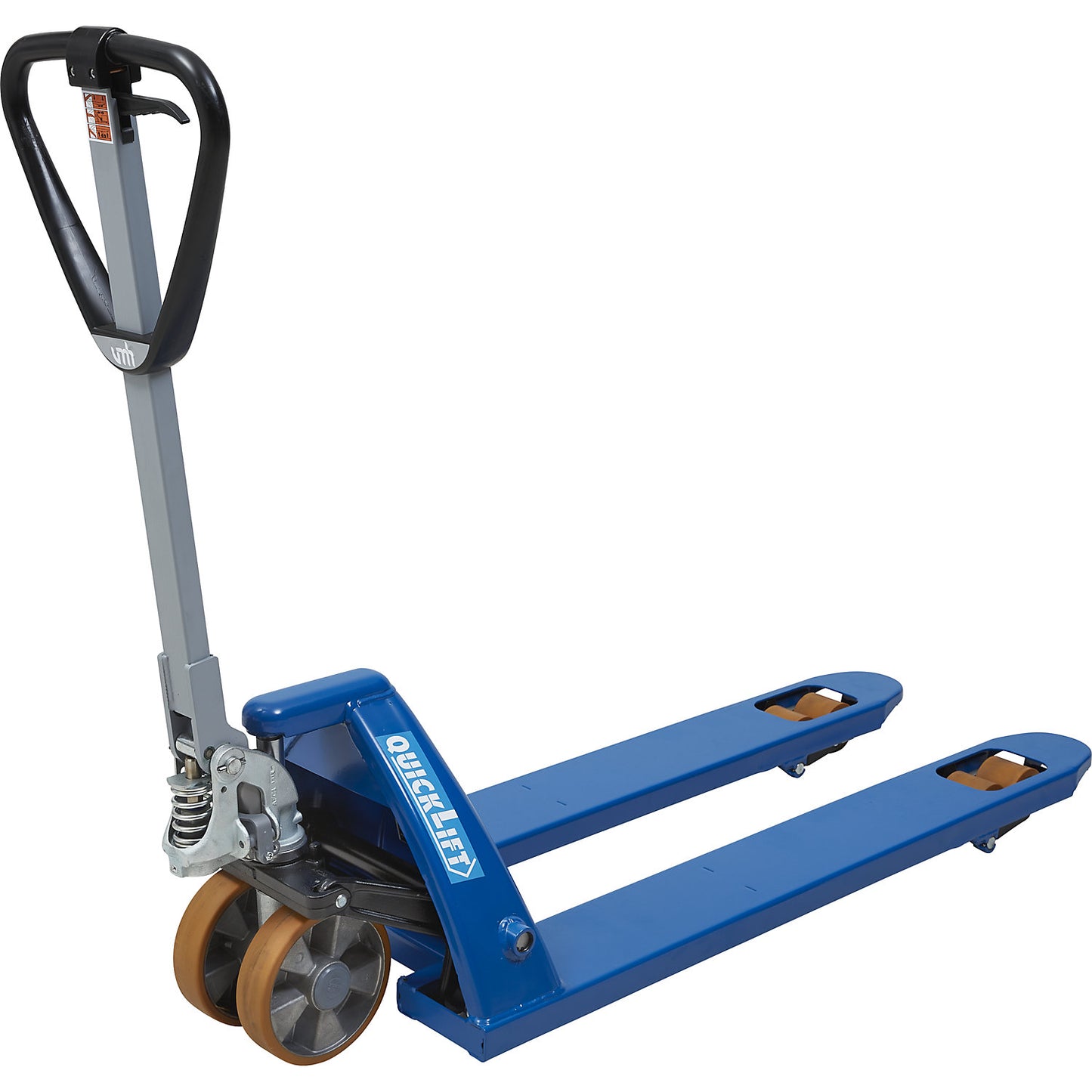 Pallet truck with QuickLift, polyurethane castors, fork length 1150 mm.