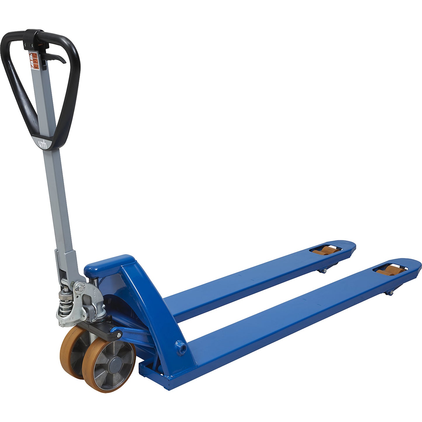 Pallet truck, extra long, base clearance 85 mm, fork length 1500 mm.