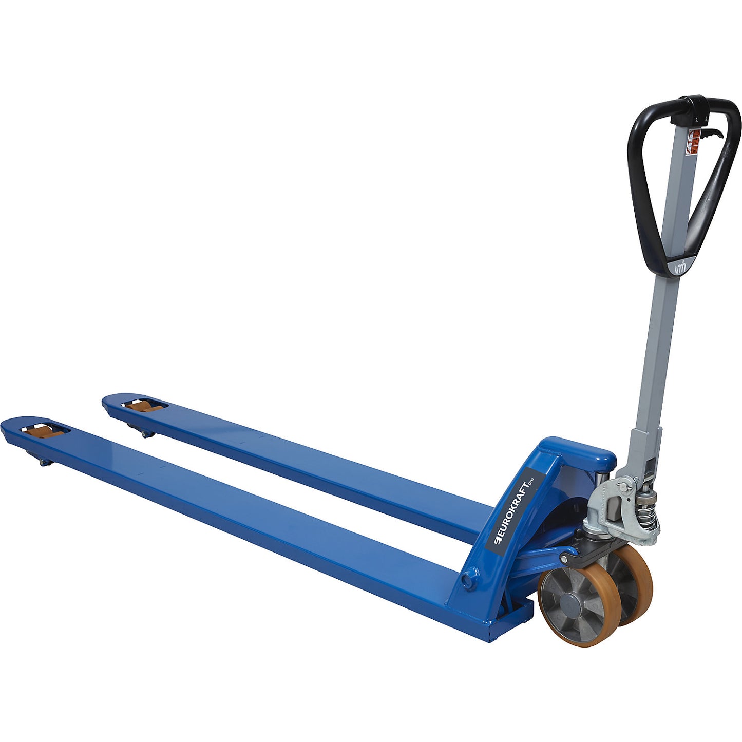 Pallet truck, extra long, base clearance 85 mm, fork length 2000 mm.