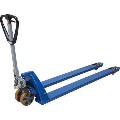 Pallet truck, extra long, base clearance 85 mm, fork length 2000 mm.