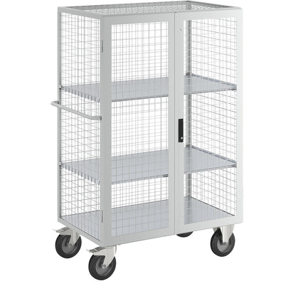 ESD shelf truck, double doors, 2 shelves, light grey.