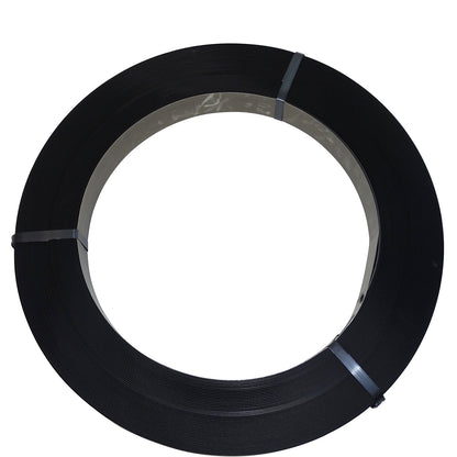 Steel strapping, for strap dispensers, oscillating coil, waxed and blued, strap width 19 mm.