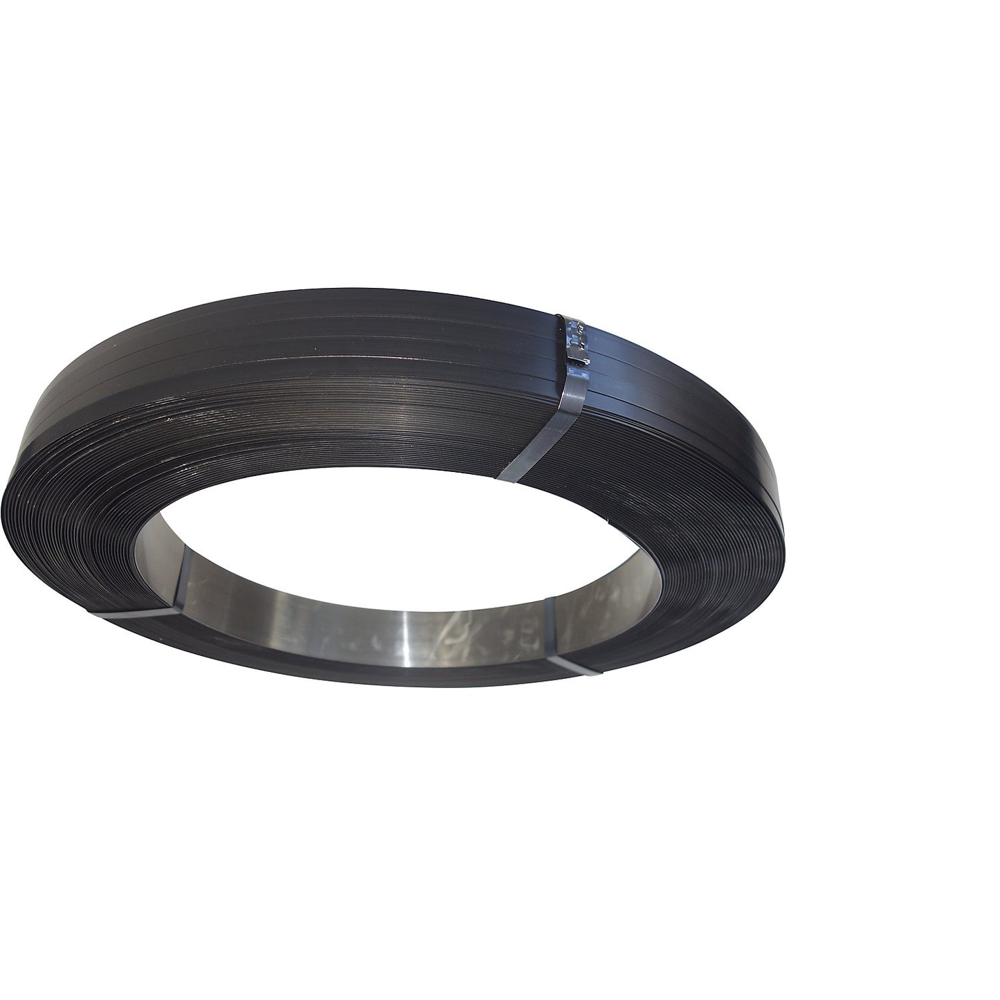 Steel strapping, for strap dispensers, oscillating coil, waxed and blued, strap width 19 mm.