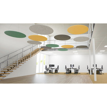 Acoustic ceiling panel, PET felt, Ø 1200 mm, round shape, dark grey.