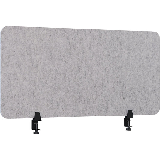 Acoustic desk partition, height 600 mm, light grey, width 1200 mm.