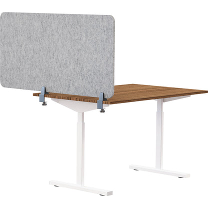 Acoustic desk partition, height 600 mm, light grey, width 1200 mm.