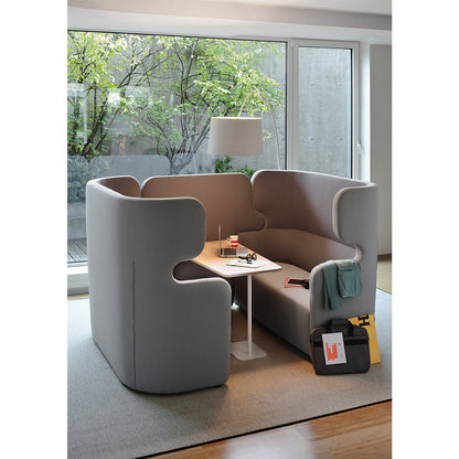 VIVO acoustic sofa, two-seater with high back rest, light grey.