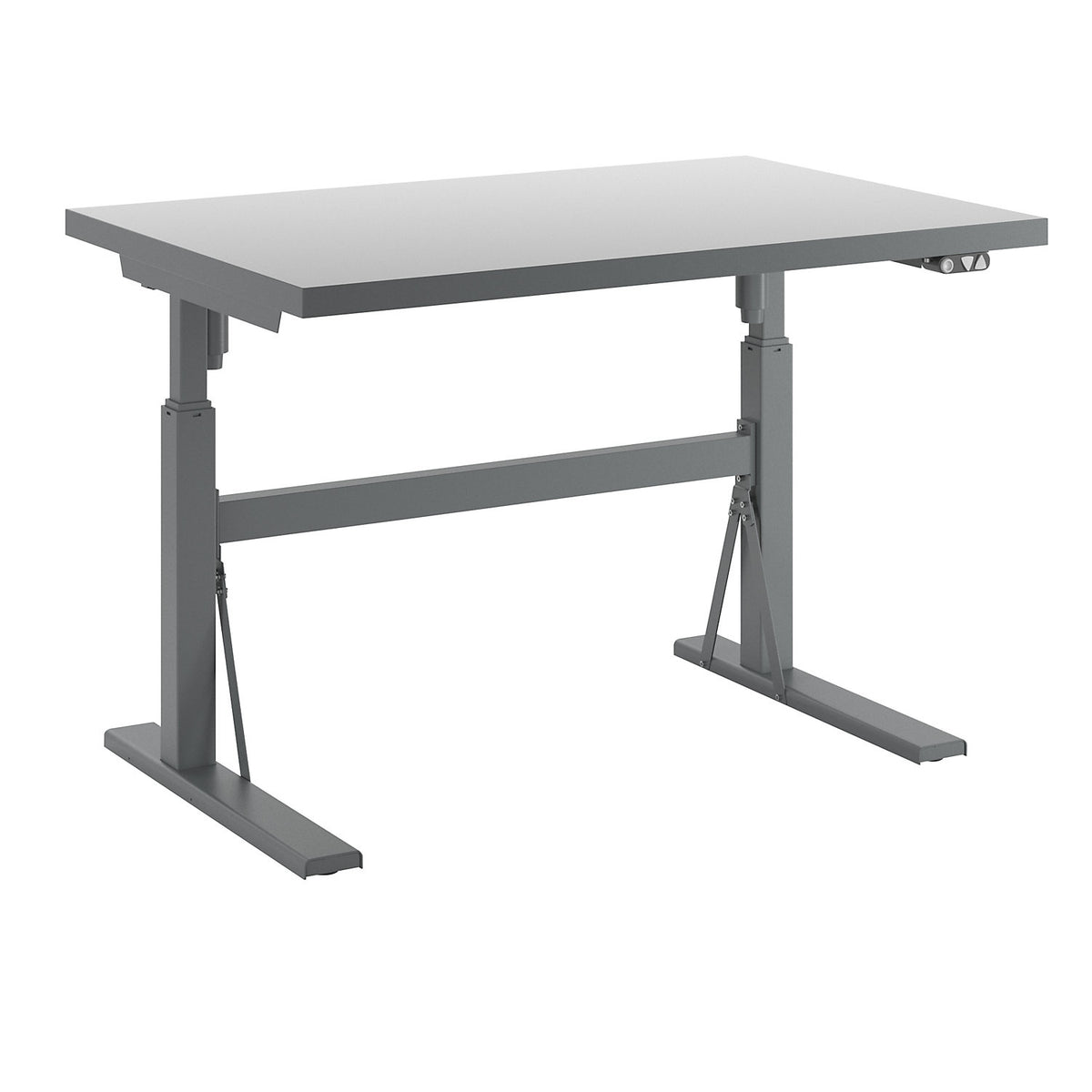 Work table, electrically height adjustable - load capacity 300 kg, height 680 - 1165 mm, white HPL worktop, WxD 1200 x 800 mm.
