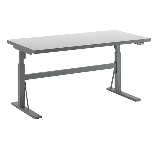 Work table, electrically height adjustable - load capacity 300 kg, height 680 - 1165 mm, white HPL worktop, WxD 1600 x 800 mm.
