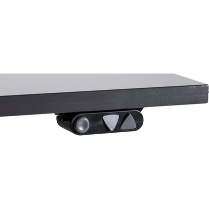 Packing table, electrically height adjustable, with 2 shelves, paper/film dispenser and cutting unit, width 1600 mm.