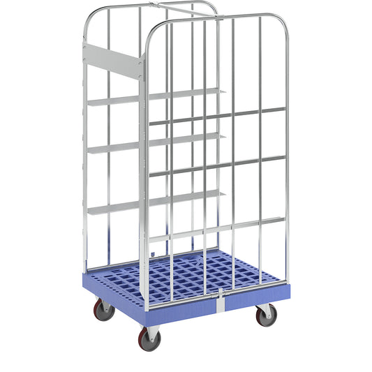 Order picking trolley, with plastic transport dolly, blue.