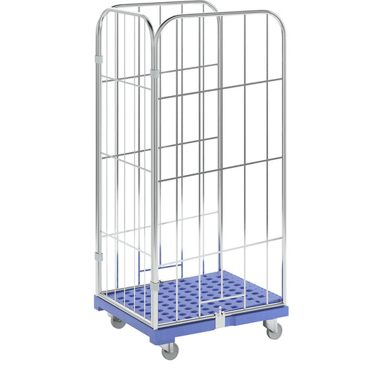 Roll container with sloping shelf, 3-sided, blue.