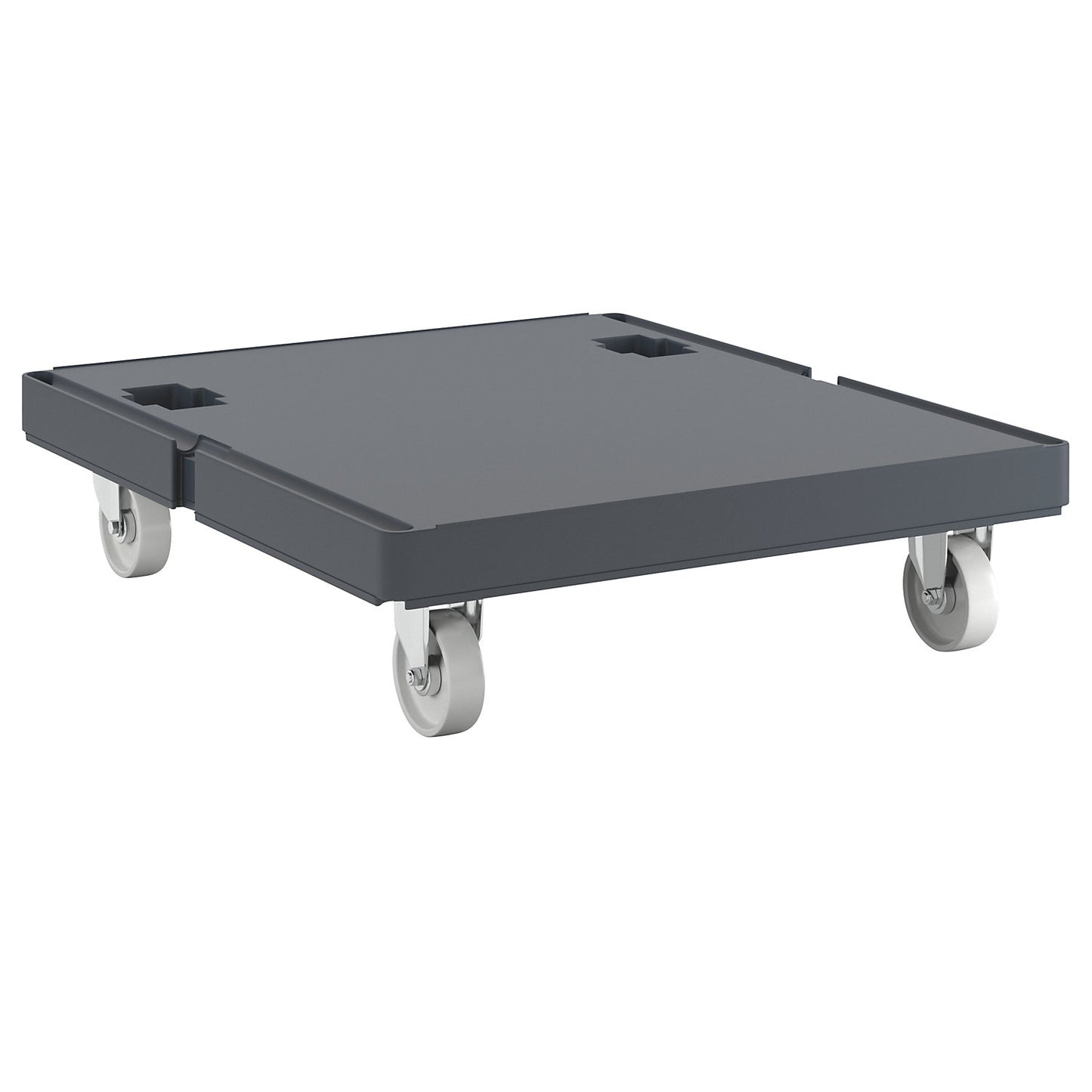 Hygienic plastic transport dolly, closed, with stainless chassis, telegrey.