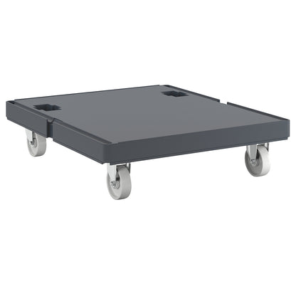 Hygienic plastic transport dolly, closed, with stainless chassis, telegrey.