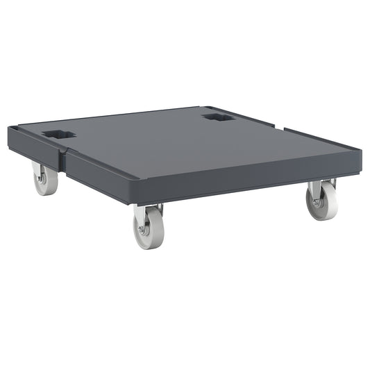 Hygienic plastic transport dolly, closed, with stainless chassis, telegrey.