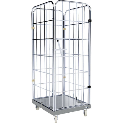 Hygienic plastic transport dolly, closed, with stainless chassis, telegrey.