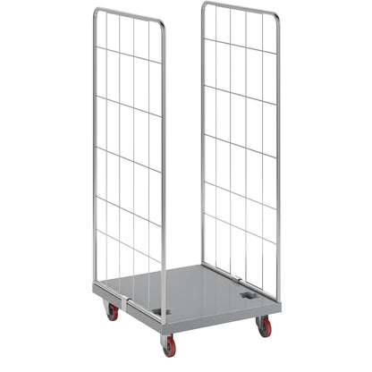 Hygienic roll container, stainless steel, with 2 mesh side panels.