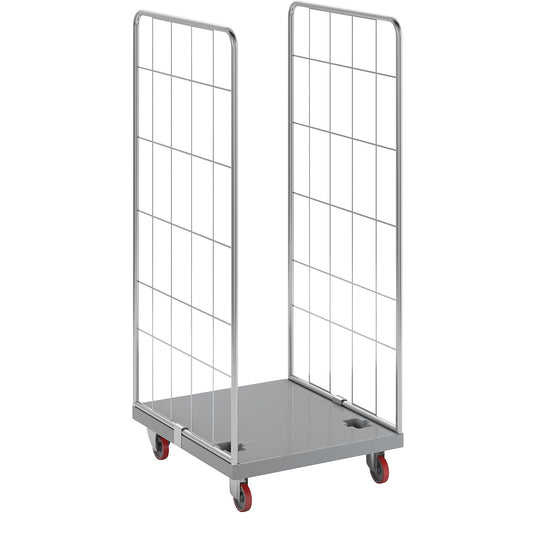 Hygienic roll container, stainless steel, with 2 mesh side panels.