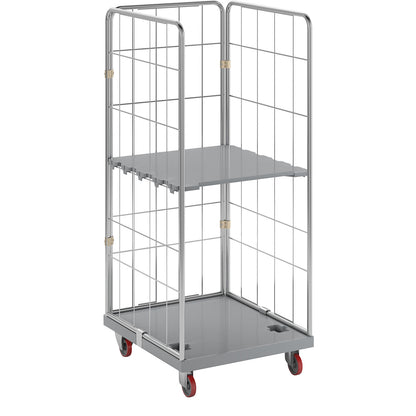 Hygienic roll container, stainless steel, with 3 mesh side panels.