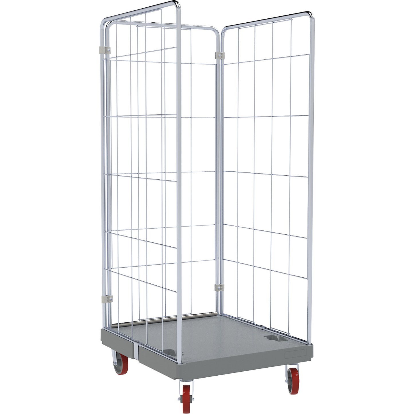 Hygienic roll container, stainless steel, with 3 mesh side panels.