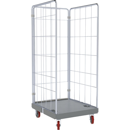Hygienic roll container, stainless steel, with 3 mesh side panels.