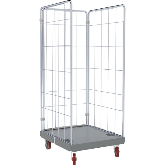 Hygienic roll container, stainless steel, with 3 mesh side panels.