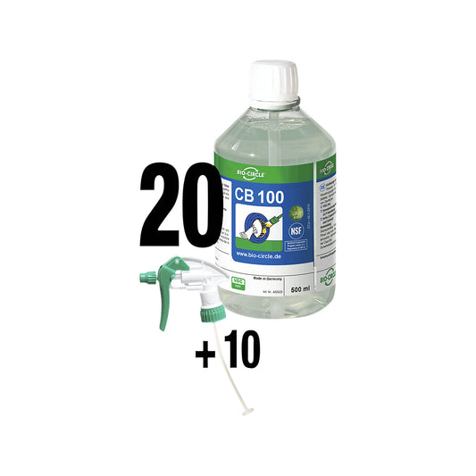 CB 100 industrial cleaner, pack of 20 x 0.5 l bottles, 10 sprayers, degreasing.