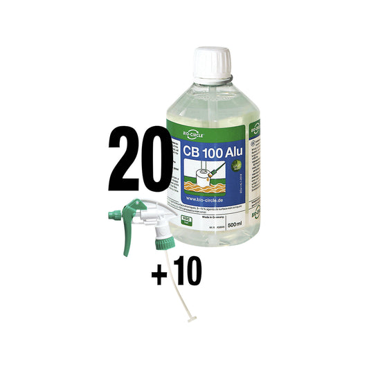 CB 100 Alu industrial cleaner, pack of 20 x 0.5 l bottles, 10 sprayers, degreasing.
