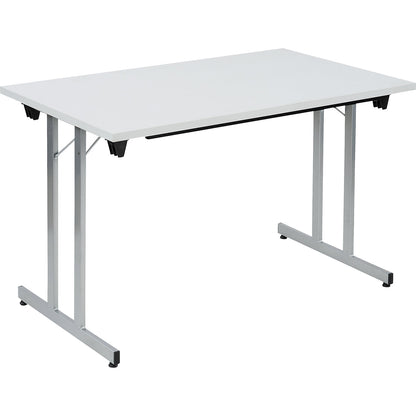 F25 folding table, WxD 1200 x 700 mm, light grey worktop, aluminium silver frame.