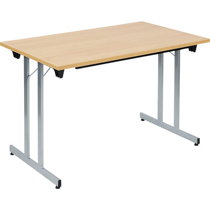F25 folding table, WxD 1200 x 700 mm, beech finish worktop, aluminium silver frame.
