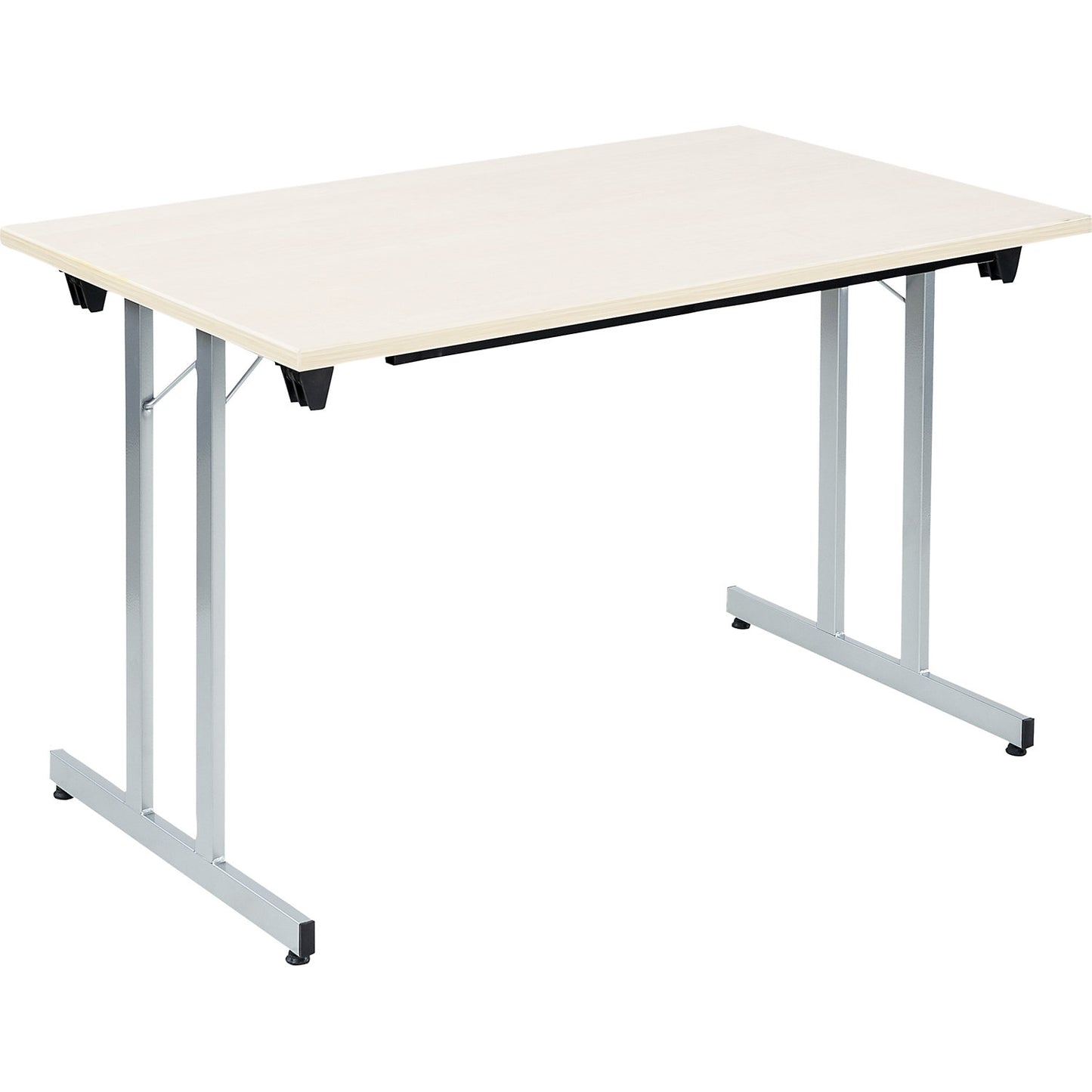 F25 folding table, WxD 1200 x 700 mm, maple finish worktop, aluminium silver frame.