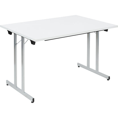F25 folding table, WxD 1200 x 800 mm, light grey worktop, aluminium silver frame.