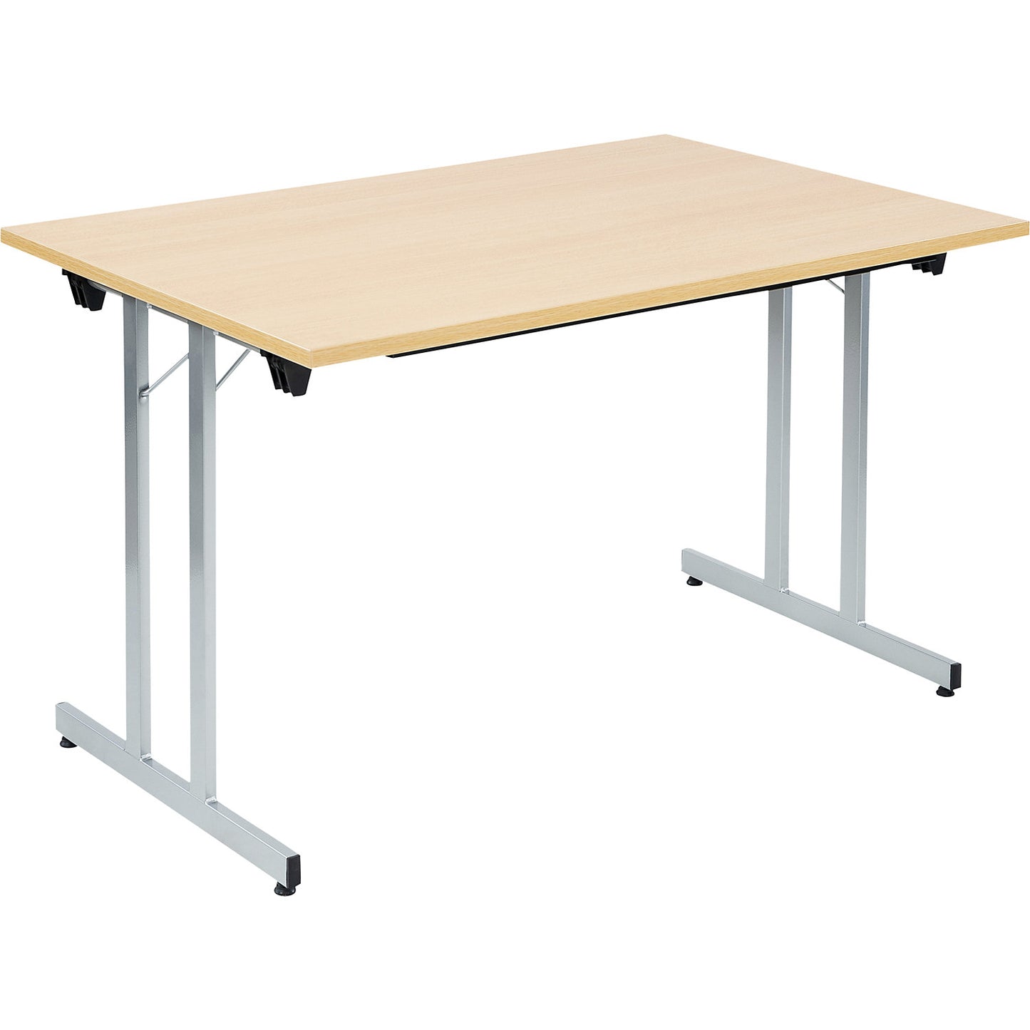 F25 folding table, WxD 1200 x 800 mm, beech finish worktop, aluminium silver frame.