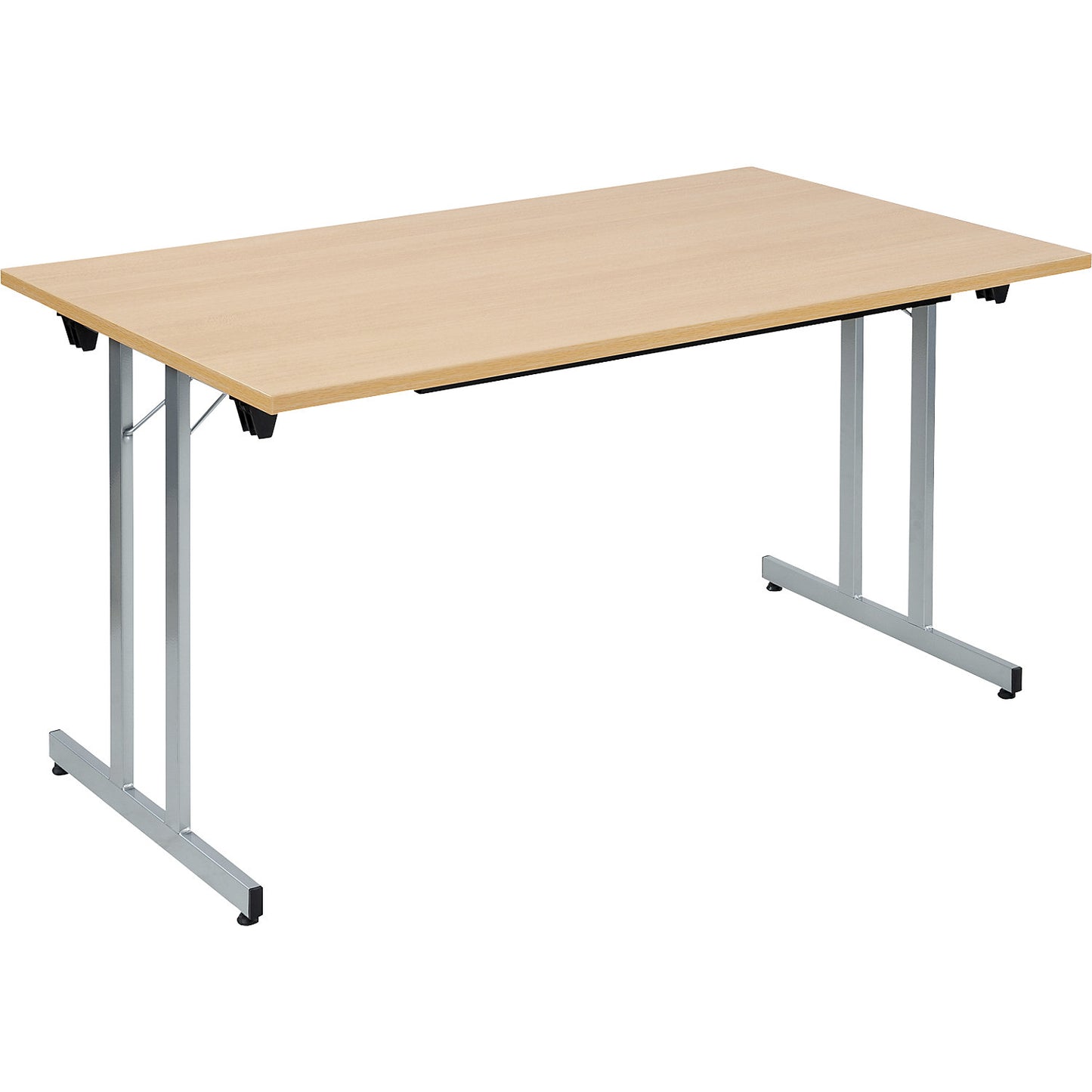 F25 folding table, WxD 1400 x 800 mm, beech finish worktop, aluminium silver frame.