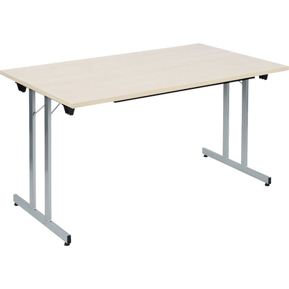 F25 folding table, WxD 1400 x 800 mm, maple finish worktop, aluminium silver frame.