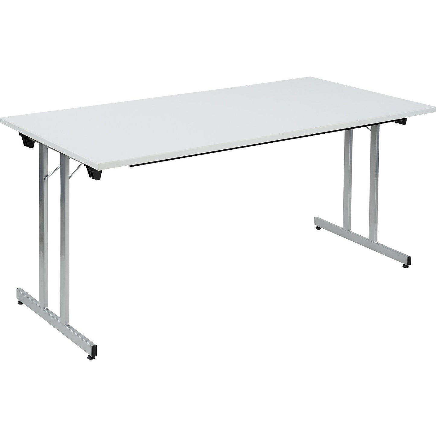 F25 folding table, WxD 1600 x 800 mm, light grey worktop, aluminium silver frame.