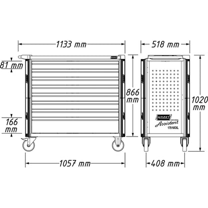 ASSISTENT 179NXL / NXXL tool trolley, width x depth x height 1133 x 518 x 1020 mm, 7 drawers.