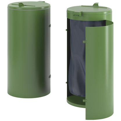 Sheet steel waste collector, for capacity 120 l, with single door, green with green plastic lid.