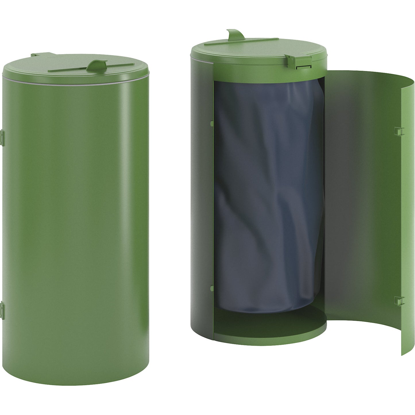 Sheet steel waste collector, for capacity 120 l, with single door, green with green plastic lid.