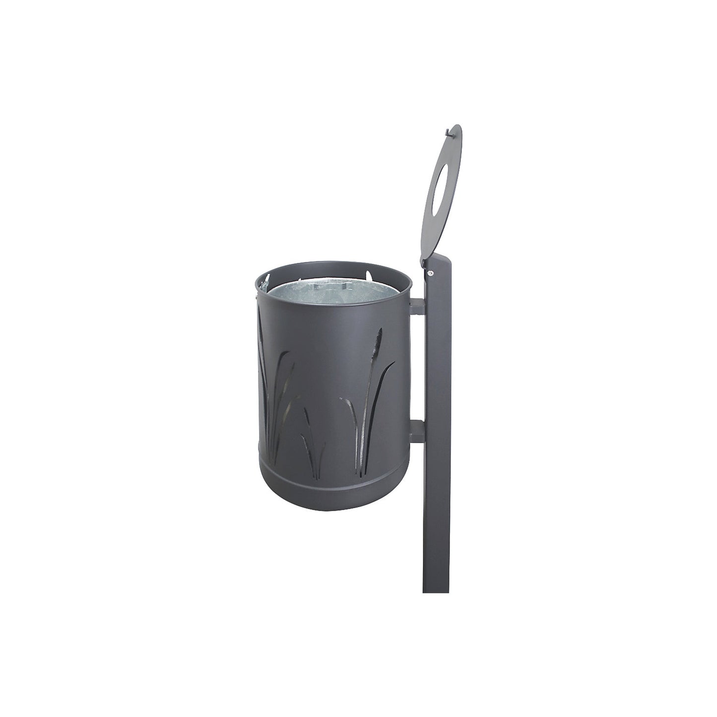 Outdoor waste collector 50 l, for concreting in, black grey, structured.